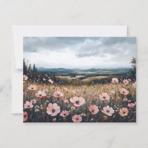 Postal Panorama de flores silvestres rosadas de Rubor