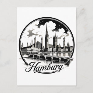 Postal Panorama de Hamburgo Alemania – Calcomanía circula