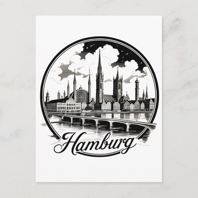 Postal Panorama de Hamburgo Alemania – Calcomanía circula (Anverso)