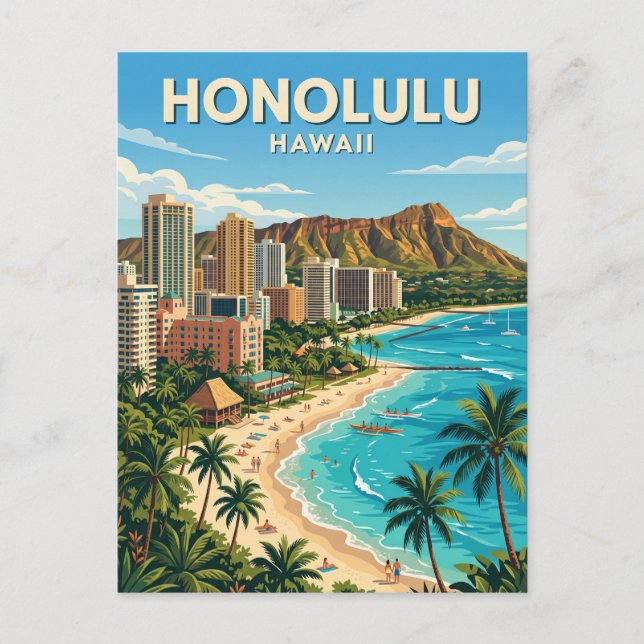 Postal Panorama de Honolulu Hawaii (Anverso)