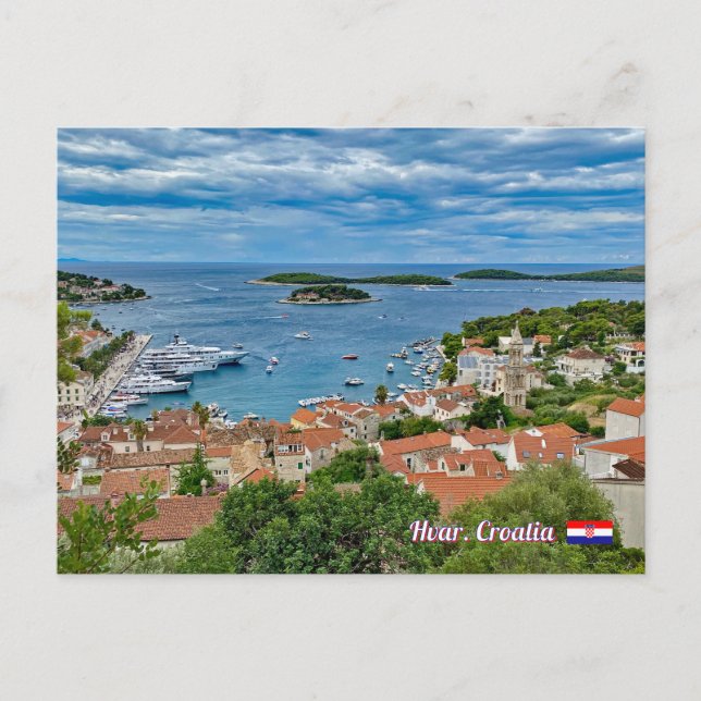 Postal Panorama de Hvar en Croacia viaje (Anverso)