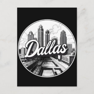 Postal Panorama de la ciudad blanca y negra de Dallas