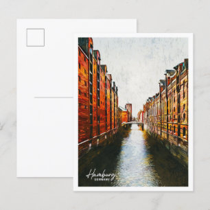 Postal Panorama de la ciudad de pintura al petróleo de Al