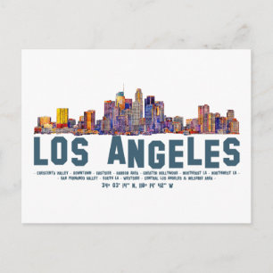 Postal Panorama de Los Ángeles. Nombres de áreas y coorde