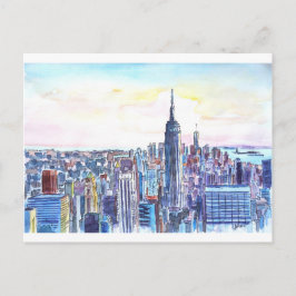 Postal Panorama de Manhattan Skyline en acuarela