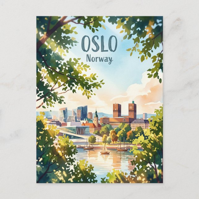 Postal Panorama de Oslo Noruega (Anverso)
