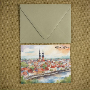 Postal Panorama de pintura en acuarela de Tallin Estonia