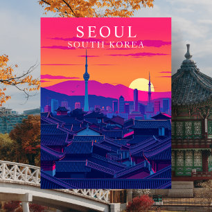 Postal Panorama de Seúl Corea del Sur Puesta del sol auda