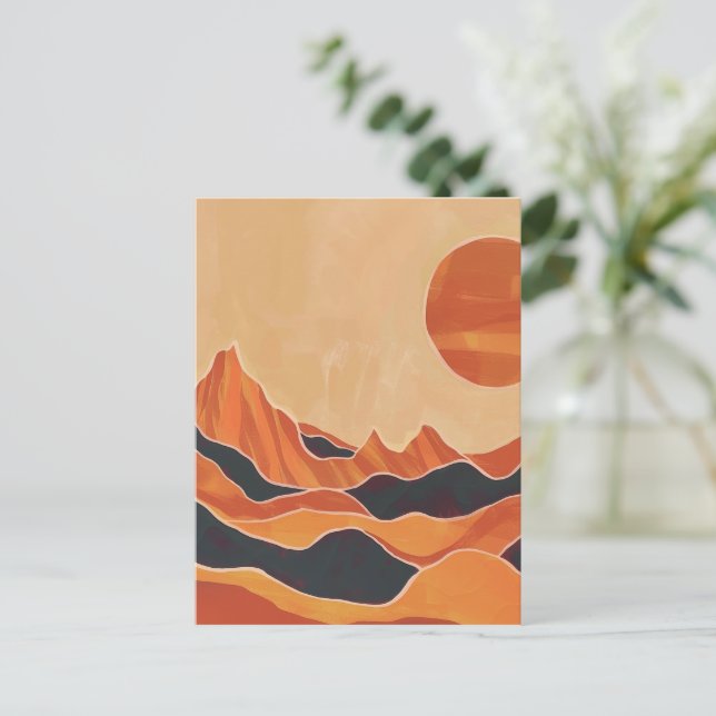 Postal Panorama del desierto de Boho con el sol Minimalis (Anverso de pie)