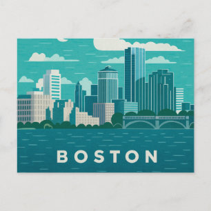 Postal Panorama nocturno de la ciudad de Massachusetts   