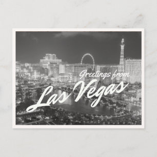 Postal Panorama nocturno de Las Vegas en blanco y negro