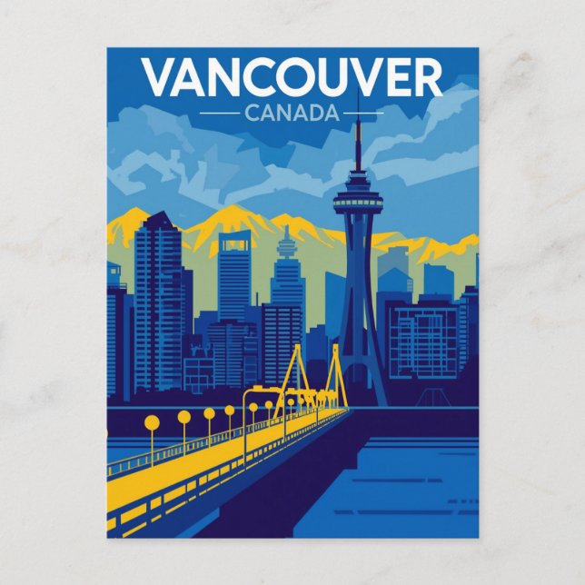 Postal Panorama retro del puerto de Vancouver (Anverso)