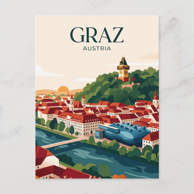 Postal Panorama urbano de Graz Austria (Anverso)