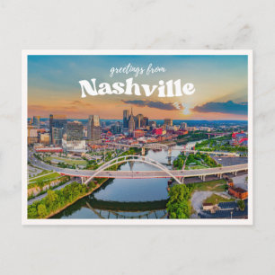 Postal Panorama urbano retro de la ciudad de Nashville