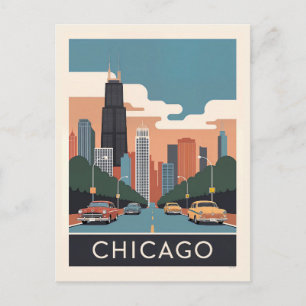 Postal Panorama urbano vintage de la ciudad de Chicago Il