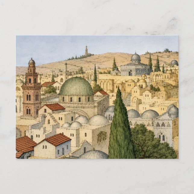 Postal Panorama Vintage de Jerusalén (Anverso)