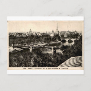 Postal Panorama vintage de la Torre Eiffel del Sena de Pa
