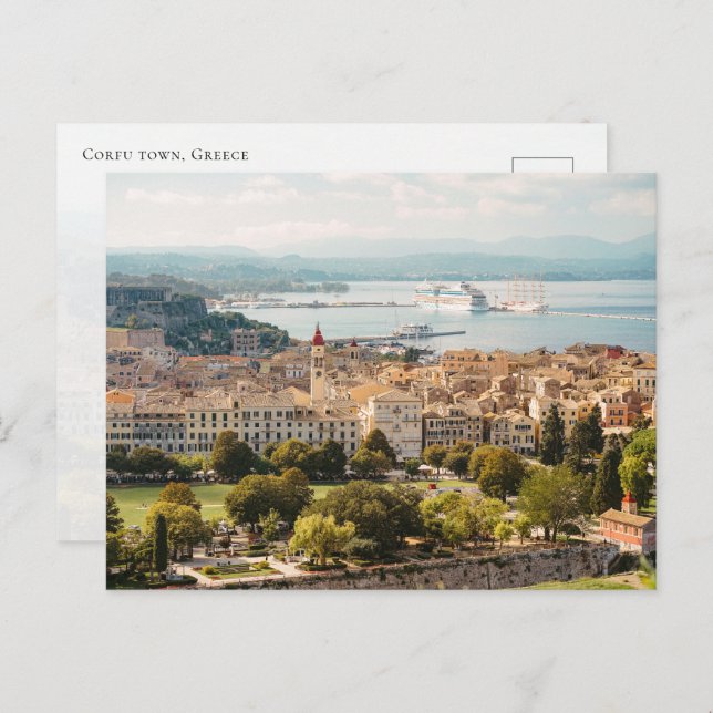 Postal Panoramic Corfu Old Town view, Greece (Anverso / Reverso)
