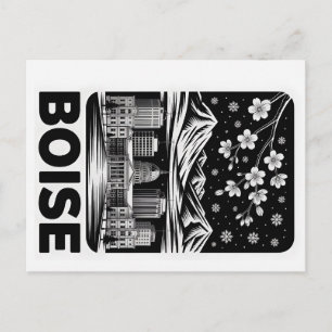 Postal Panorámica de Boise en negro y blanco en invierno 