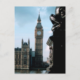 Postal Panorámica Londres Nublado Big Ben y Río Támesis