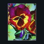 Postal Pansias rojas acuarela flor arte original<br><div class="desc">con obras de arte originales de la pintura acuarela de Sacha Grossel de flores moradas, índigo, rojas y amarillas contra el follaje verde. Este diseño de inspiración botánica floral, colorido y luminoso, está muy enfocado y presenta colores diferentes que le dan un ambiente vibrante a esta flor que se encuentra...</div>