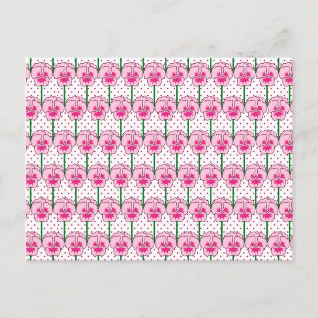 Postal Pansias rosas - patrón de papel pintado retro (Anverso)