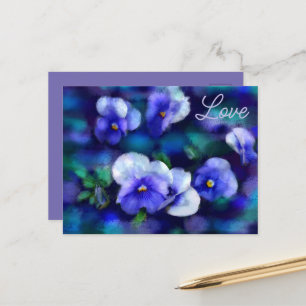 Postal Pansies azules Flores Florales Pansy Amor