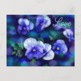 Postal Pansies azules Flores Florales Pansy Amor
