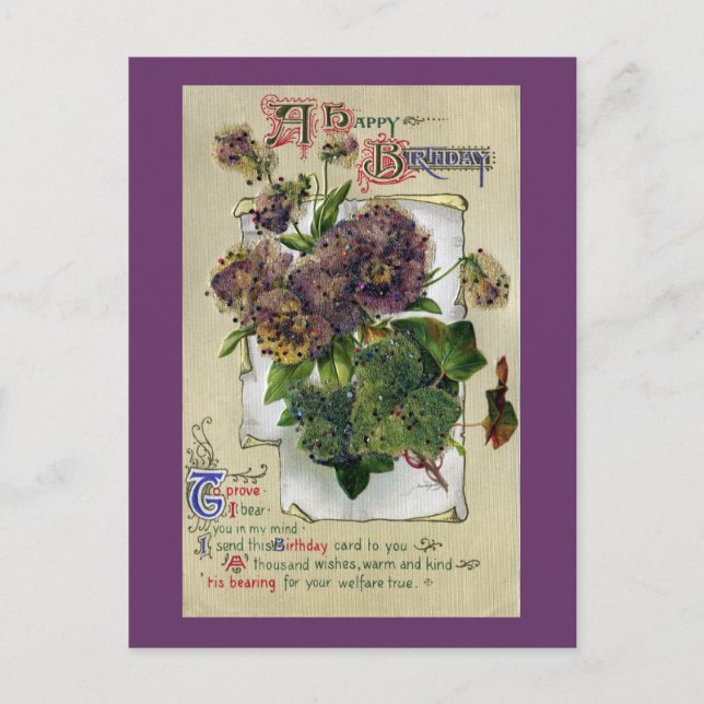 Postal Pansies e Ivy Vintage Birday (Anverso)
