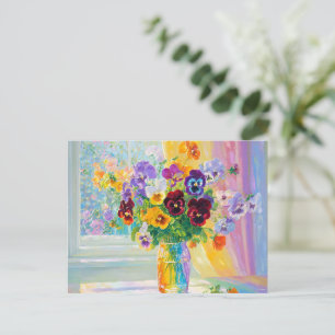 Postal Pansies florales en acuarela