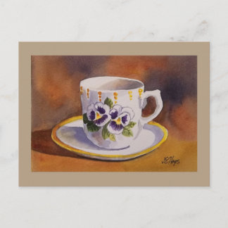 Postal Pansy Teacup y Saucer Postcard