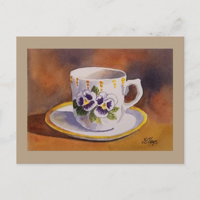 Postal Pansy Teacup y Saucer Postcard (Anverso)