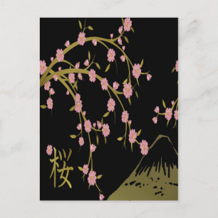 Postal Pantalla Japonesa Rosa Sakura Dorado Negro