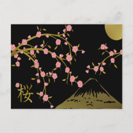 Postal Pantalla rosada del japonés del negro del oro de