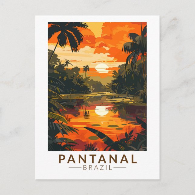 Postal Pantanal Brasil Sunset Travel Art Vintage (Anverso)