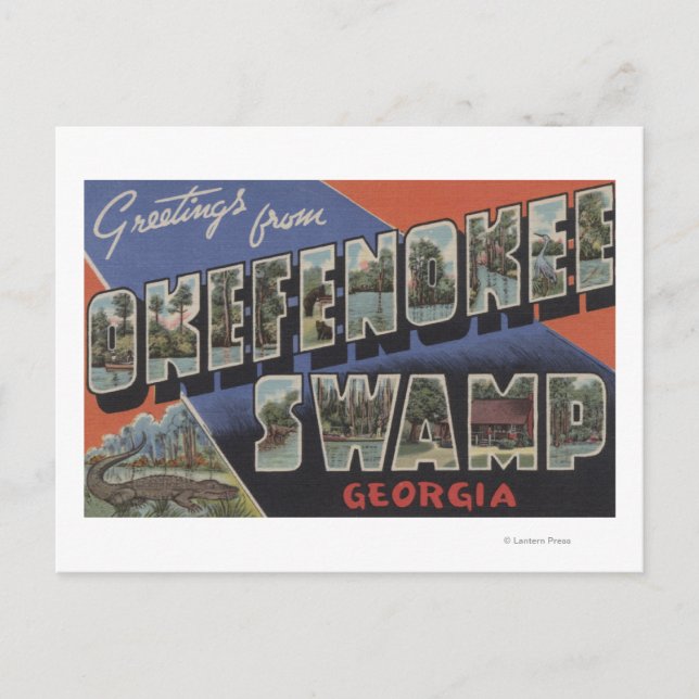 Postal Pantano Okefenokee, Georgia - Escenas de letras gr (Anverso)