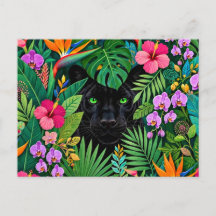 Pantera Negra Flores de la Jungla y Follaje Tropic