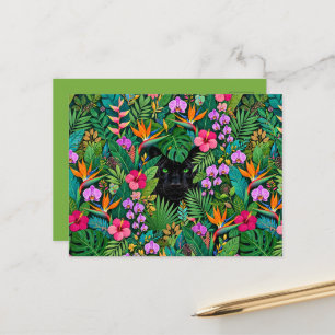 Postal Pantera Negra Flores de la Jungla y Follaje Tropic