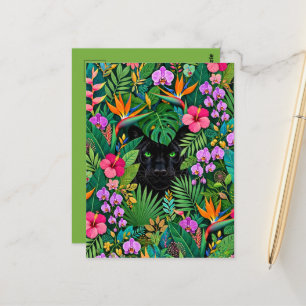 Postal Pantera Negra Flores de la Jungla y Follaje Tropic