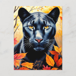 Postal Panther Cat Autumn deja el arte