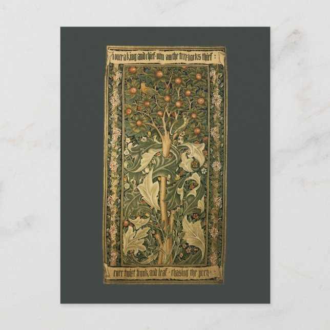 Postal Pañuelo de madera por William Morris, arte textil  (Anverso)