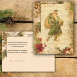 Postal Papá, Navidad en la nieve con Rosas y música<br><div class="desc">Hermoso diseño de collage navideño con ephemera vintage de Navidad, incluyendo el Padre Navidad de pino verde con notas musicales, campanas de bronce, pino, rosas y holly sobre un gris pergamino de oro angustiado con pino grabado y sutiles copos de nieve. En la parte posterior se muestran los campos de...</div>