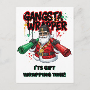 Postal Papá Noel con envoltorio de gánster en Navidad