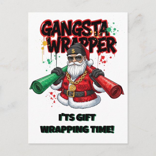 Postal Papá Noel con envoltorio de gánster en Navidad (Anverso)