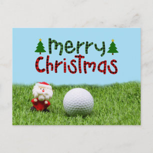 Postal Papá Noel con pelota de golf Feliz Navidad golfist