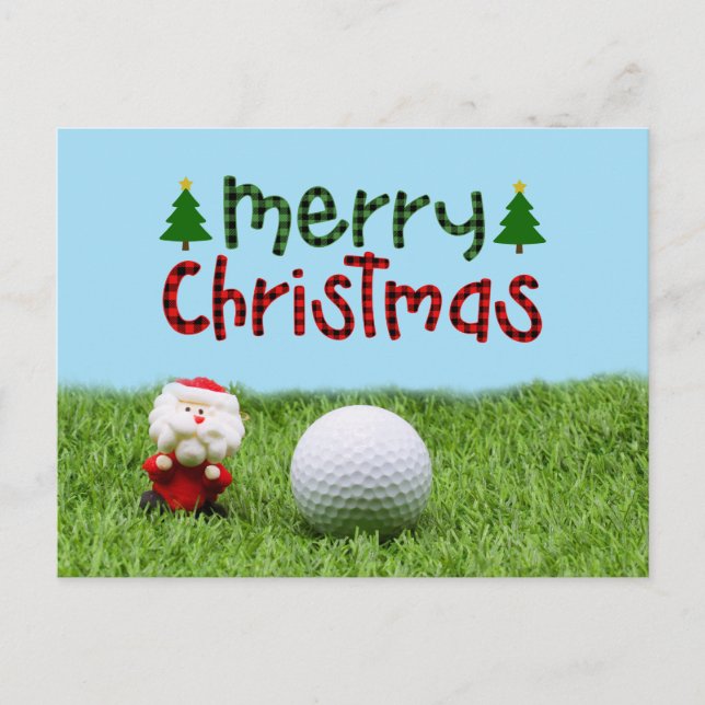 Postal Papá Noel con pelota de golf Feliz Navidad golfist (Anverso)