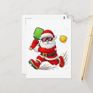 Postal Papá Noel de Navidad jugando Pickleball