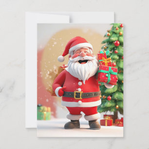 Postal Papá Noel de Navidad sosteniendo un regalo