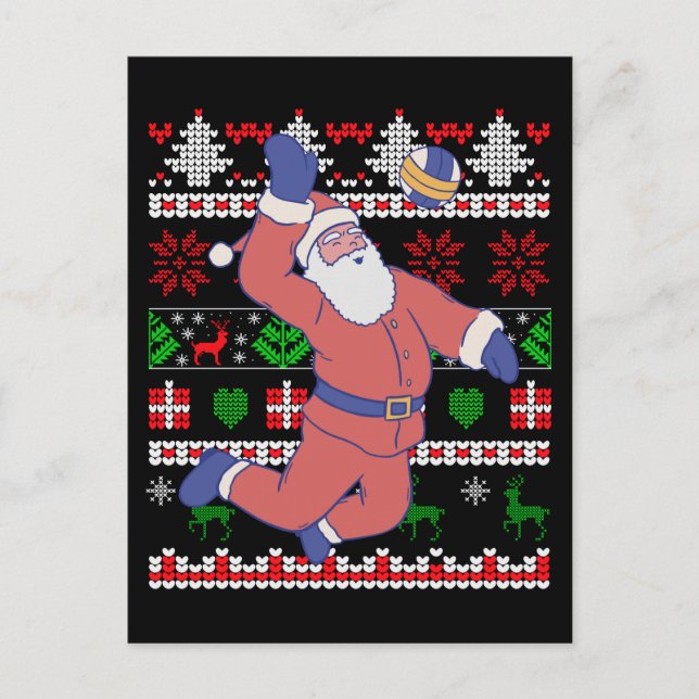 Postal Papá Noel de voleibol feo de Navidad (Anverso)
