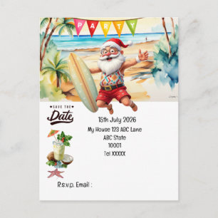 Postal PAPÁ NOEL en la playa Guarda la fecha